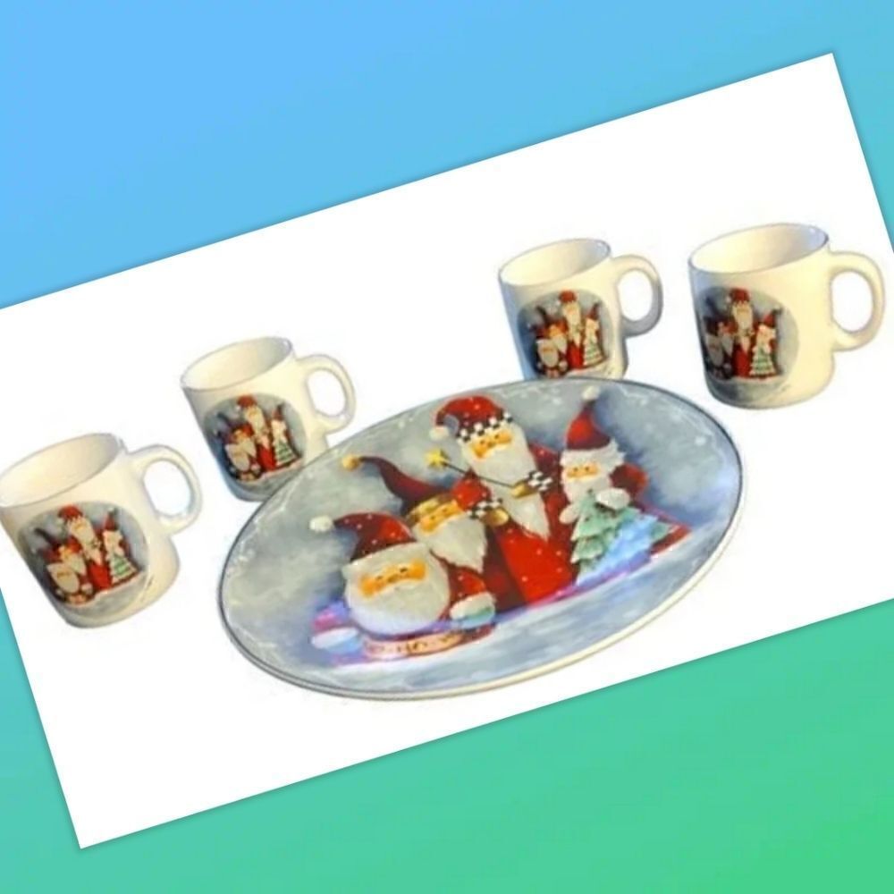 1997 ELAINE THOMPSON CHRISTMAS SANTA(s) COOKIE PLATTER-12.5" ROUND-RAINBOW MTN